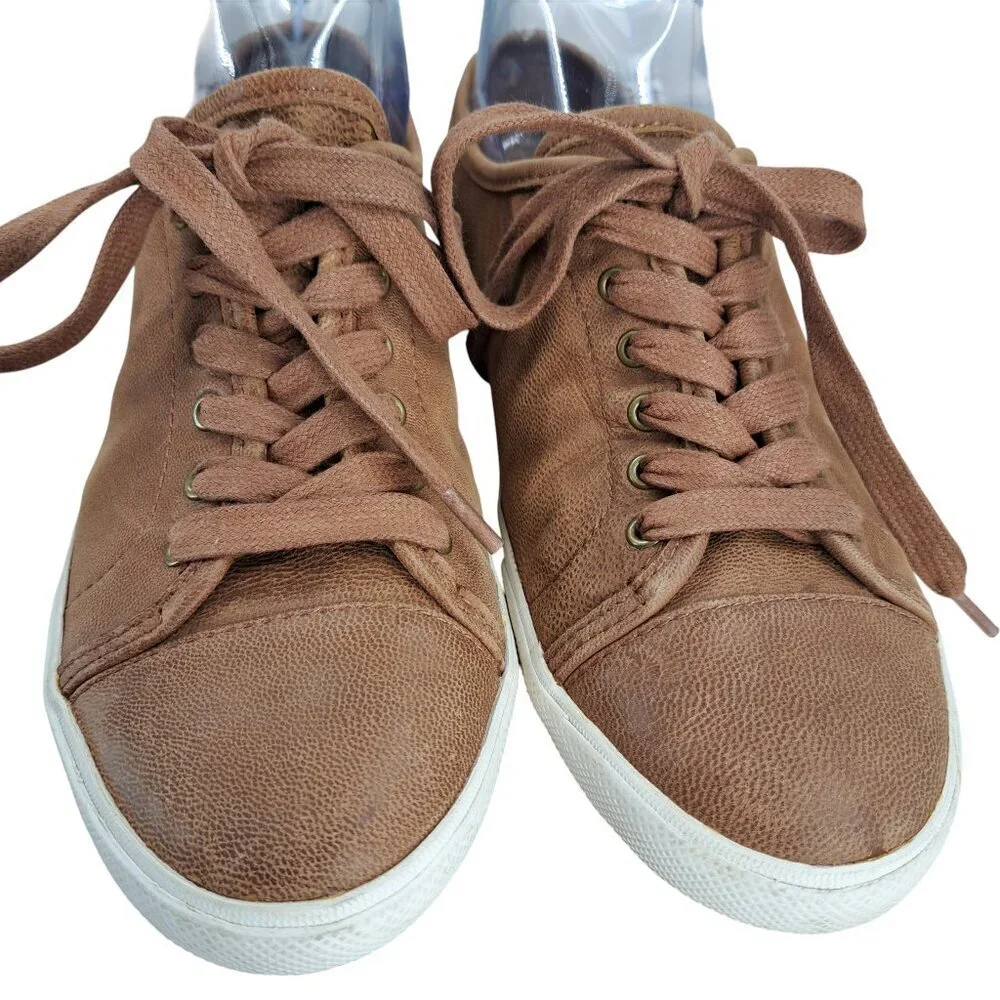 Frye Maya Low Top Lace Up Casual Sneakers Size 8.5 Leather Brown Shoes Comfort